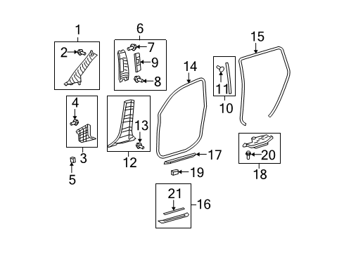 Diagram for 2008 Toyota Highlander Interior Trim - Pillars, Rocker & Floor 