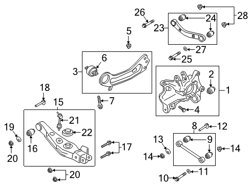 2020 Hyundai Santa Fe Rear Suspension Components, Lower Control Arm, Upper Control Arm, Stabilizer Bar Arm Complete-RR LWR, LH Diagram for 55210-S1051