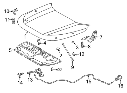 2022 Toyota Corolla Cross Hood & Components Support Rod Diagram for 53440-0A040