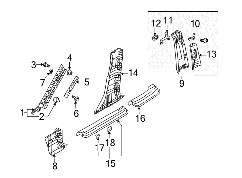 2004 Kia Spectra Interior Trim - Pillars, Rocker & Floor Bracket Diagram for 858332F100