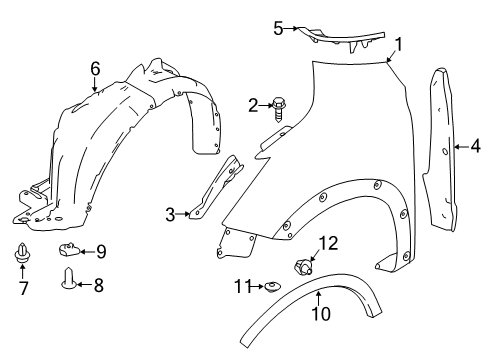 2021 Nissan Kicks Fender & Components, Exterior Trim Protector-Front Fender, LH Diagram for 63843-5R01A