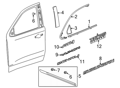 2021 GMC Yukon XL Exterior Trim - Front Door Belt Molding Diagram for 84844388