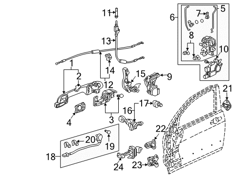 2003 Honda Accord Front Door Regulator Assembly, Left Front Door Power Diagram for 72250-SDA-A02