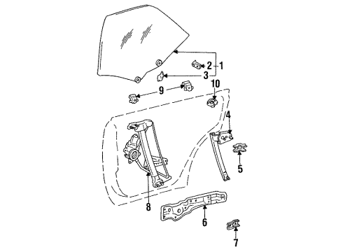 1994 Lexus ES300 Rear Door - Glass & Hardware Regulator Sub-Assy, Rear Door Window, LH Diagram for 69804-32061
