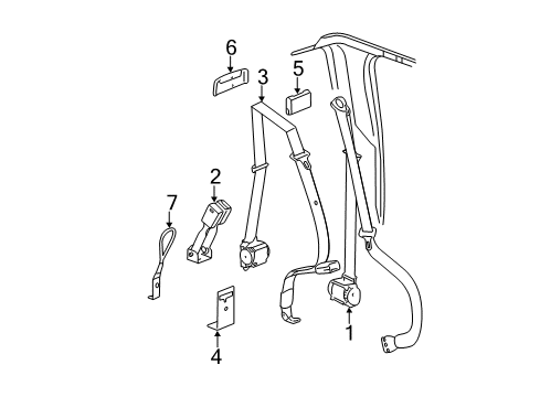 2007 GMC Sierra 1500 Rear Seat Belts Center Seat Belt Diagram for 88955189