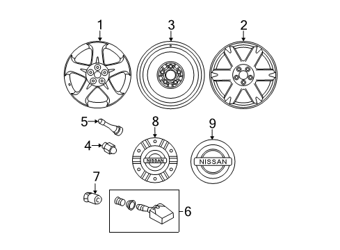 2006 Nissan Murano Wheels, Covers & Trim Aluminum Wheel (6 Spoke Silver) Diagram for D0300-CC21A