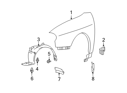2003 Hyundai Sonata Fender & Components Insulator-Fender RH Diagram for 84142-3D000
