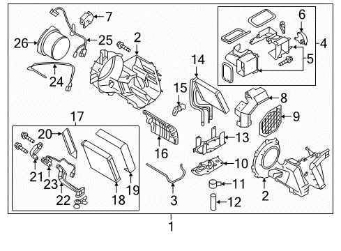 2021 Nissan Armada A/C Evaporator & Heater Components EVAPORATOR Diagram for 27410-6JR0B