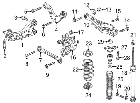 2017 Honda Civic Rear Suspension Components, Lower Control Arm, Upper Control Arm, Ride Control, Stabilizer Bar Cap, RR. Shock Absorber Mount Diagram for 52608-TBA-A02