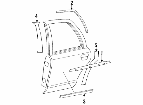 1997 Mercury Grand Marquis Exterior Trim - Rear Door Side Molding Diagram for F7MZ-5425556-PTM