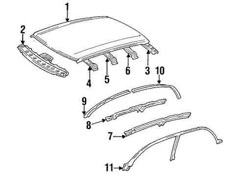 1996 Lexus GS300 Roof & Components Weatherstrip, Roof Side Rail, Front RH Diagram for 62381-30100