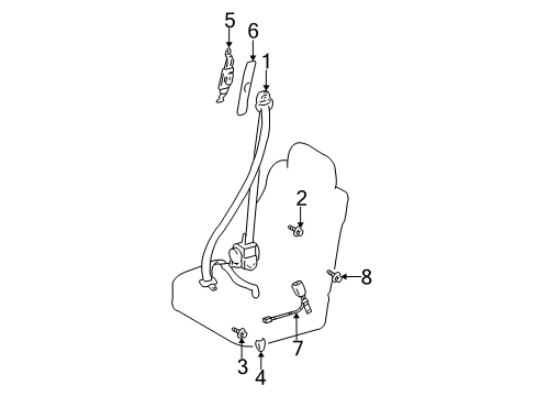 2002 Toyota Camry Front Seat Belts Buckle Diagram for 73240-0W030-B1