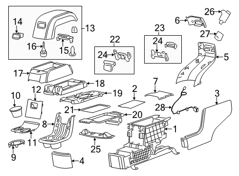 2008 GMC Acadia Rear Console Armrest Asm-Rear Floor Console *Brick Diagram for 25988052