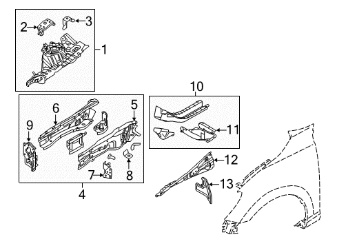 2018 Toyota Yaris iA Structural Components & Rails Apron Assembly Diagram for 53702-WB001