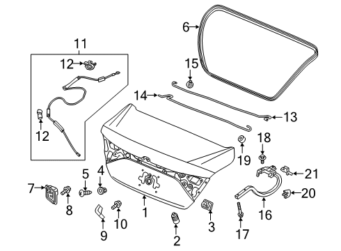2021 Honda Insight Trunk Cushion, Hood Diagram for 74177-TR0-A01