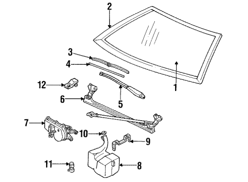 1992 Pontiac Sunbird Windshield Glass, Wiper & Washer Components Mirror Asm-Inside Rear View *Black Diagram for 22570023
