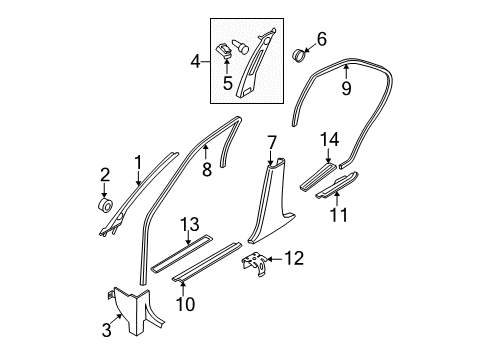 2014 Nissan Maxima Interior Trim - Pillars, Rocker & Floor Garnish-Center Pillar, Lower RH Diagram for 76915-9DA0A