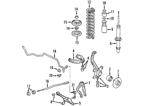 2000 Honda Accord Front Suspension Components, Lower Control Arm, Upper Control Arm, Stabilizer Bar Rubber, Front Spring Mounting Diagram for 51686-S84-A01