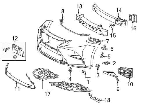 2016 Lexus ES350 Front Bumper Bracket, Fog Lamp Mounting Diagram for 52125-06240