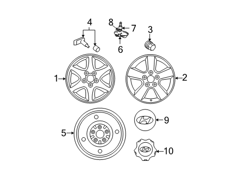 2005 Hyundai Tucson Wheels, Covers & Trim Aluminium Wheel Hub Cap Assembly Diagram for 52960-2E620