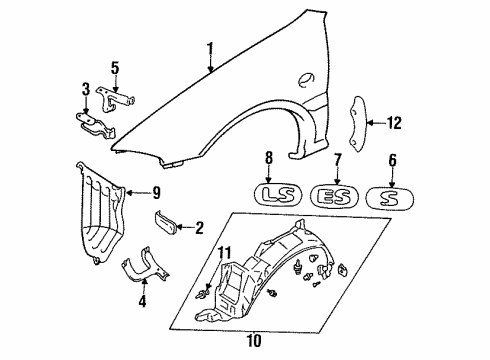 1995 Mitsubishi Mirage Fender & Components Shield Wheel House Diagram for MB907178