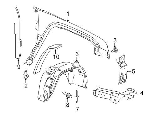 2006 Jeep Commander Fender & Components Shield-Fender Side Diagram for 55396462AC