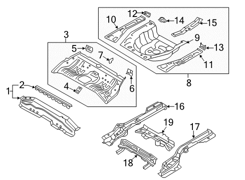 2019 Hyundai Elantra Rear Body - Floor & Rails Member Assembly-Rear Floor Front Cross Diagram for 65610-F2000