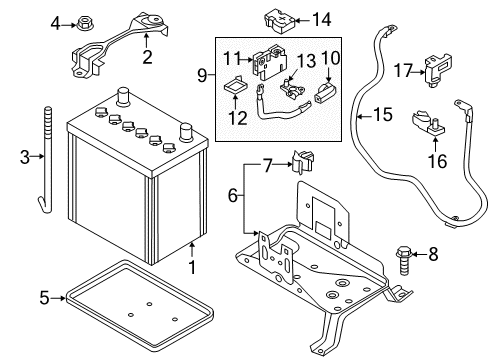 2012 Nissan Leaf Battery Bracket Assembly-Battery Mounting Diagram for 64860-3NA0A