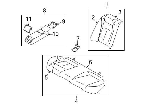 2008 Infiniti G35 Rear Seat Components Pad & Frame Assy-Cushion, Rear Seat Diagram for 88305-JK60A