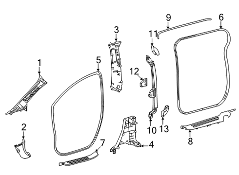 2021 Toyota Sienna Interior Trim - Pillars Windshield Pillar Trim Diagram for 62212-08110-B1