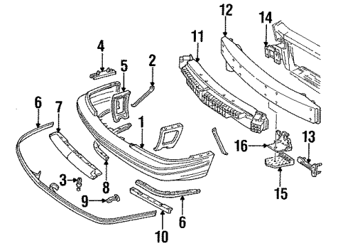 1990 Chevrolet Lumina Front Bumper Reinforcement-Front Bumper Fascia Outer RH *Black Diagram for 14102834