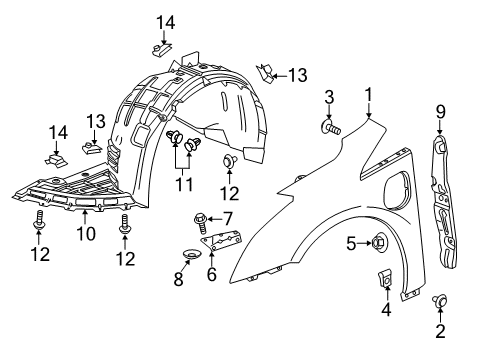2014 Cadillac ELR Fender & Components Liner Asm-Front Wheelhouse Diagram for 23151538