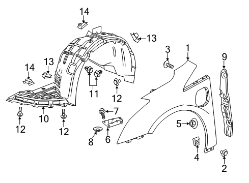 2014 Cadillac ELR Fender & Components Front Bracket Diagram for 22889471