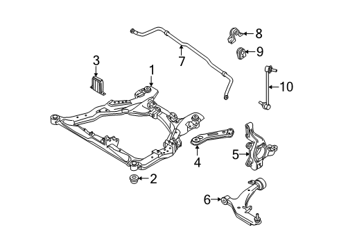 2008 Nissan Quest Front Suspension Components, Lower Control Arm, Stabilizer Bar Stopper-Insulator, Rebound RH Diagram for 54340-CK000