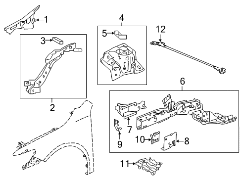 2016 Acura TLX Structural Components & Rails Bar Complete, Front Tower Diagram for 74180-TZ3-A00
