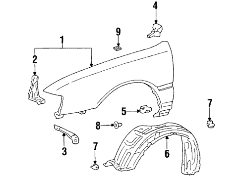 1998 Toyota Avalon Fender & Components Fender Liner Brace Diagram for 53845-33010