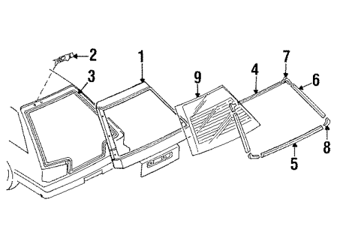 1987 Nissan Sentra Lift Gate Glass, Wiper & Washer Components Back Door Diagram for K0100-69A30