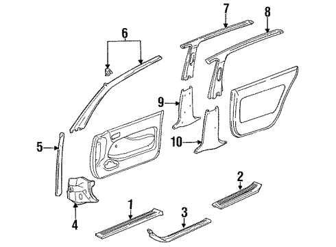 1992 Toyota Camry Interior Trim - Pillars, Rocker & Floor Garnish, Center Pillar, Upper LH Diagram for 62420-33030-K0