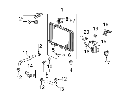 2012 Acura RDX Radiator & Components Bracket Assembly, Radiator Mount (Upper) Diagram for 74173-STK-A00