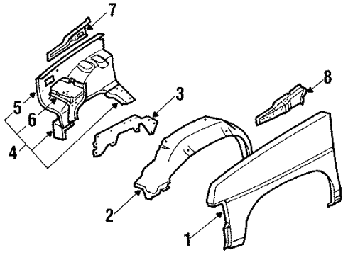 1992 Nissan Pathfinder Fender & Components, Structural Components & Rails Protect Front Fender RH Diagram for 63880-31G01