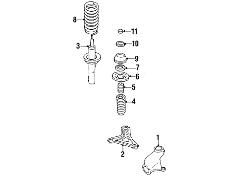 1999 Ford Contour Front Suspension Components, Lower Control Arm, Stabilizer Bar Strut Diagram for 3U2Z-18124-JA