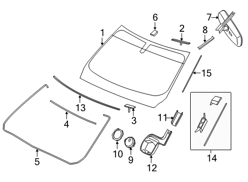 2015 Infiniti QX60 Windshield Glass, Reveal Moldings Mirror Cover Diagram for 96329-5Z200