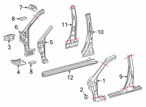 2017 Lexus CT200h Center Pillar & Rocker, Hinge Pillar Reinforcement Sub-As Diagram for 61104-76010