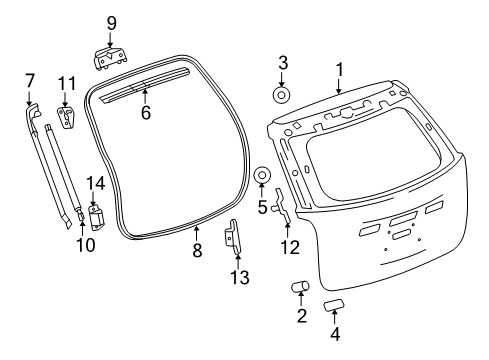 2017 GMC Terrain Lift Gate Lift Cylinder Lower Bracket Diagram for 23488123