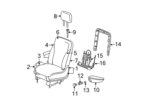 2005 Chrysler Pacifica Front Seat Components Seat Cushion Heated Foam Diagram for 5102349AA