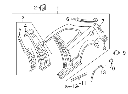 1996 Honda Civic Quarter Panel & Components, Exterior Trim Extension, R. RR. Gutter Diagram for 63315-S00-A00ZZ
