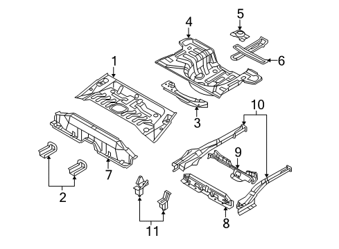 2009 Kia Rio5 Rear Body - Floor & Rails Panel Assembly-Rear Floor Diagram for 655101G210
