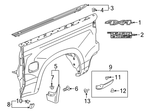 2019 Chevrolet Silverado 1500 Exterior Trim - Pick Up Box Mud Guard Diagram for 84109907