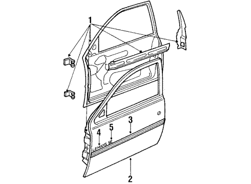 1993 Pontiac LeMans Front Door Molding, Front Side Door Center (T19)(RH) Diagram for 96138832