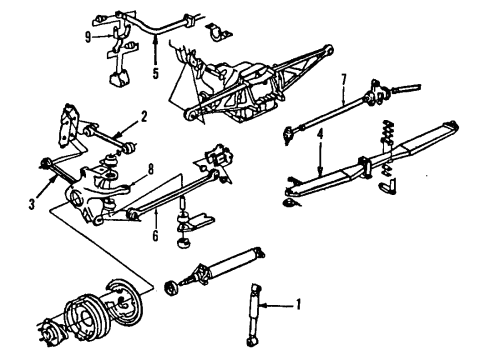1984 Chevrolet Corvette Rear Suspension Components, Lower Control Arm, Upper Control Arm, Stabilizer Bar Seal Asm, Rear Wheel Hub Bearing Diagram for 14046941